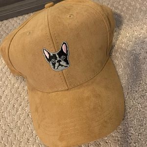 NEW light brown hat with french bulldog stitching